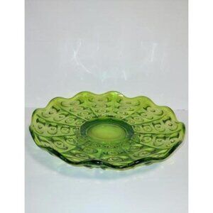 Viking Art Glass Yesteryear Bulls Eye Green Glass 1803 footed Cake Cookie Plate